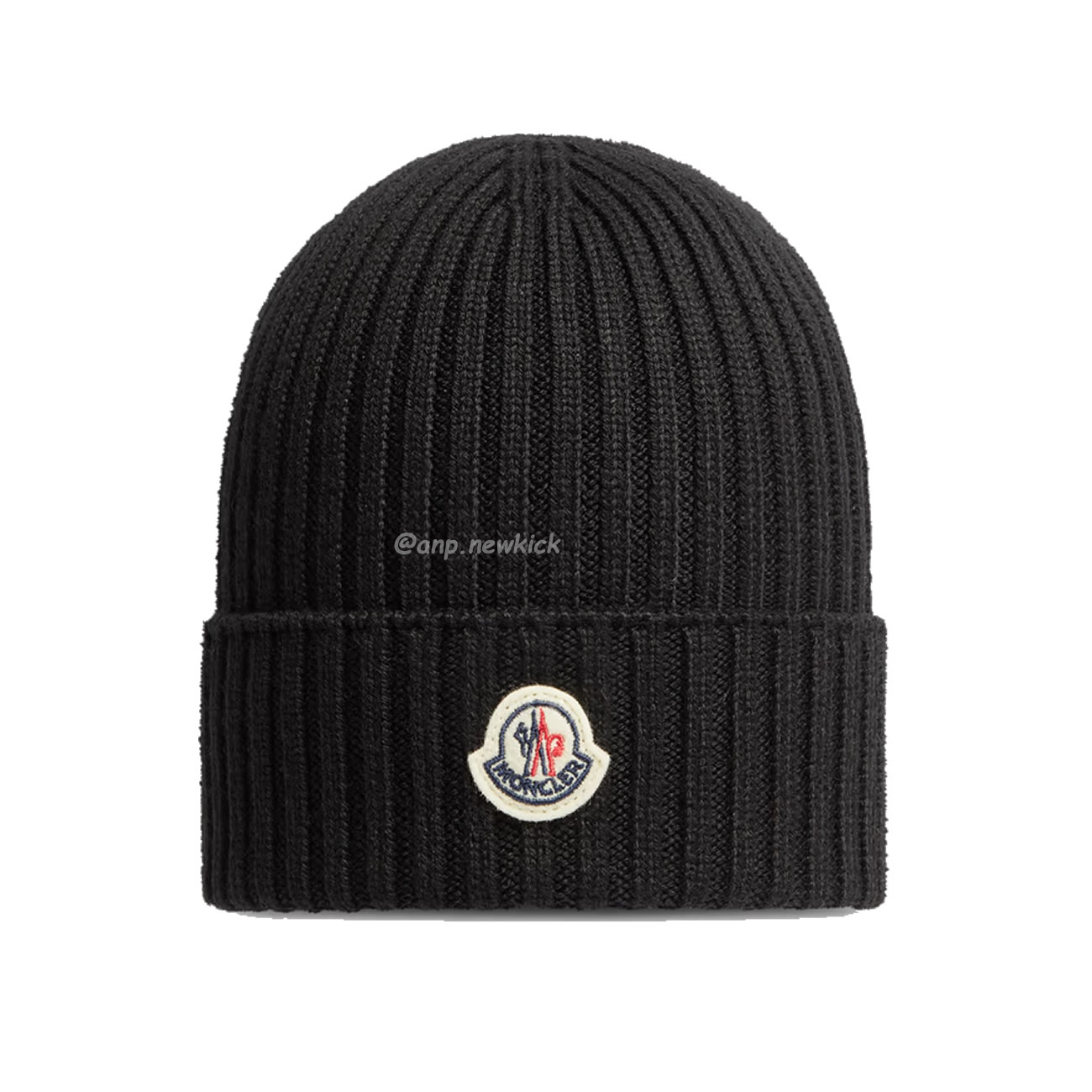 Moncler Logo Patch Ribbed Knit Beanie Black Blue (2) - newkick.cc